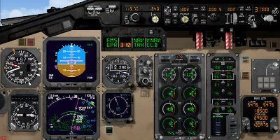 The main cockpit panel of the MD-80