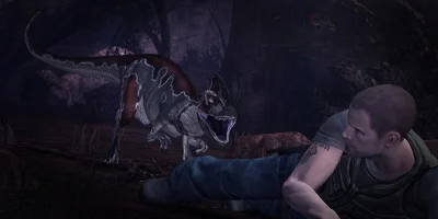 dino attacking man