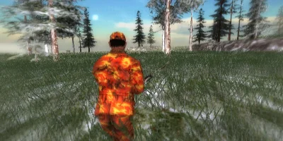Man in orange camo looking for pray