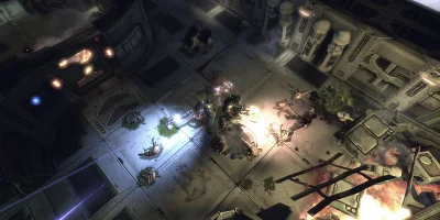 Two players, fending off a swarm of small enemies