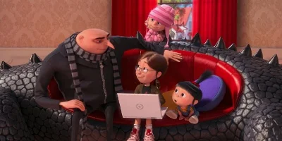 Gru, Margo, Agnes and Edith sat down