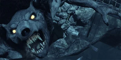 A wolf-like creature, baring it's teeth