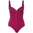 John Galliano Women's News Print Swimsuit - Fuchsia - 12 - Fuchsia Image 1