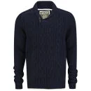 Soul Star Men's Hamper Cable Shawl Neck Jumper - Navy - S - Blue Image 1