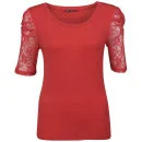 Brave Soul Women's Mischa Lace Sleeve Top - Red - S - Red Image 1