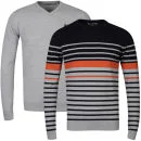 Brave Soul Men's Alexander 2-Pack Knitwear - Grey Marl & Navy - S - Grey Marl/Navy/Orange Stripe & Grey Marl Solid Image 1
