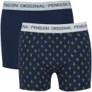 Original Penguin Men's 2 Pack All Over Penguin Design Boxers - Navy/Gold - S Image 1