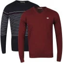 Brave Soul Men's Simon 2-Pack Knitwear - Navy & Claret - S - Navy/Ecru/Claret Stripe & Claret Solid Image 1