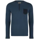 Brave Soul Men's Plain Pocket Grandad Long Sleeve Top - Vintage Blue - S - Vintage Blue Image 1