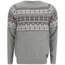 Soul Star Men's Venzy Fairisle Knit Jumper - Light Grey Marl - S - Grey Image 1