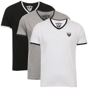 Ringspun Men's 3-Pack Silva Short Sleeve V-Neck T-Shirt - Black/White/Grey Marl - S - Black/White/Grey Marl Image 1