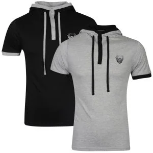 Ringspun Men's 2-Pack Oracle Short Sleeve Hooded T-Shirt - Black/Grey Marl - S - Black/Grey Marl Image 1