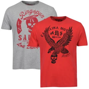 Ringspun Men's Graphic Printed T-Shirt Two pack Grey Marl/Red Saints - S - Red Image 1