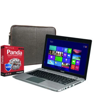 Toshiba Satellite Touchscreen Ultrabook Laptop P845T-108 (i3, 4Gb, 500Gb, 14 inch HD LED Touch) with Panda 2014 Global Protection and dBramane1928 Leather Case in Black & Brown Image 1