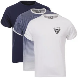 Ringspun Men's 3-Pack Leopard Short Sleeve Crew T-Shirt - Royal Striped/Navy/White - S - Royal Striped/Navy/White Image 1