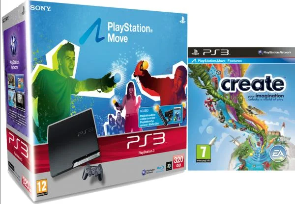 Playstation 3 PS3 Slim 320GB Console: Bundle (Includes PS3 Move Starter Kit and Create) Image 1