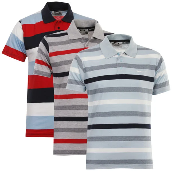 Slazenger Men's Defiant 3 Pack Striped Polo Shirt - Red/Blue/Red - S - Multi Colour Image 1