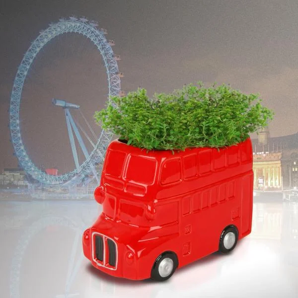 Ceramic Red Double Decker Bus Planter Image 1