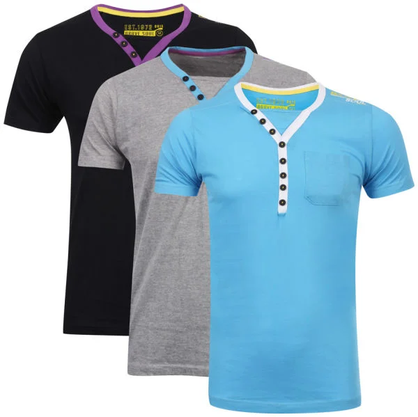 Brave Soul Men's 3-Pack Chiverton V-Neck T-Shirt - Black/Grey/Blue - S - Multi Image 1