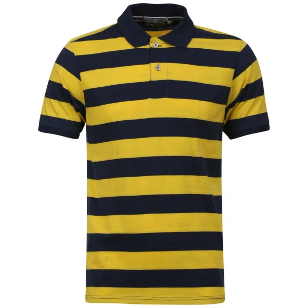 Brave Soul Men's Huxley Polo Stripe T-Shirt - Navy/Yellow - S - Navy/Yellow Image 1