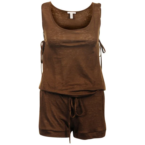 Chloe Women's Linen Playsuit - Brown - 10 - Brown Image 1