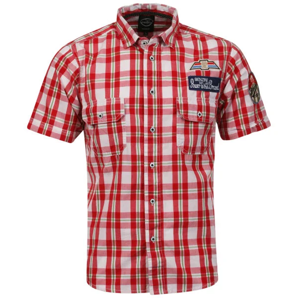 Benzini Men's Belmont Short Sleeved Check Shirt - Red - S - Red Image 1