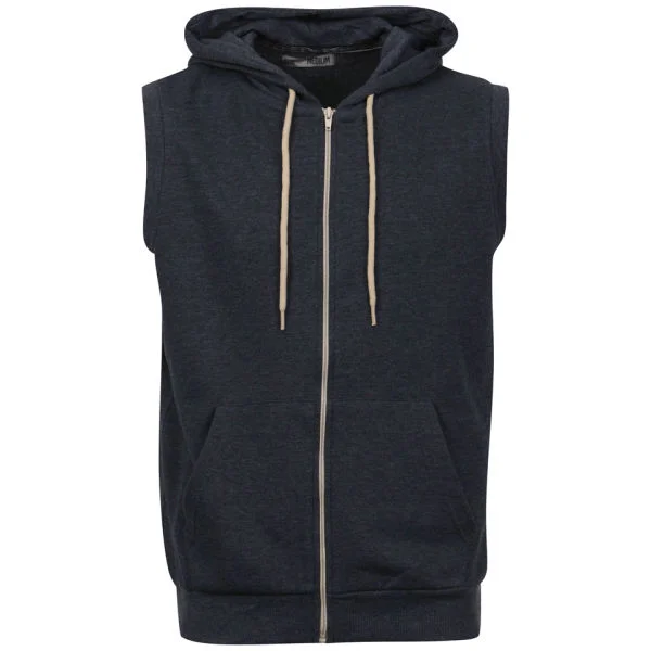 Brave Soul Men's Colombo Zip Thru Sleeveless Hoody - Denim/Ecru - S - Denim/Ecru Image 1