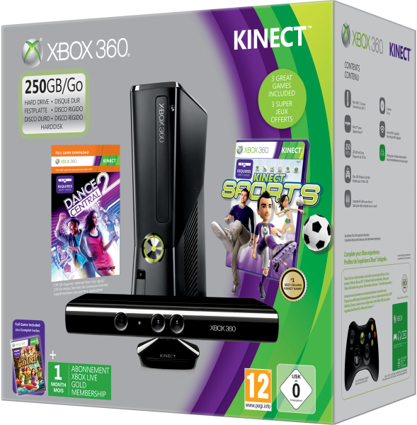 Xbox 360 250GB Kinect Holiday Bundle (Includes Kinect Adventures, Kinect Sports, Dance Central 2, 1 Month Xbox Live) Image 1