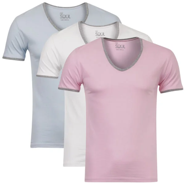 55 Soul Men's 3-Pack V-Neck T-Shirt - White/Pink/Blue - S - Multi Image 1