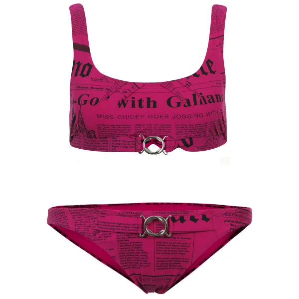 John Galliano Women's News Print Bikini - Fuchsia - 12 - Fuchsia Image 1