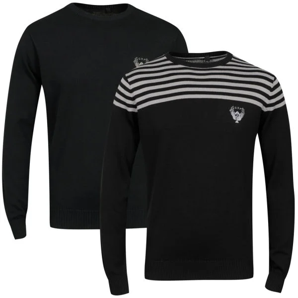 Ringspun Men's 2-Pack Scope Crew Neck Jumper - Solid Black/Grey Stripe - S - Solid Black/Grey Stripe Image 1