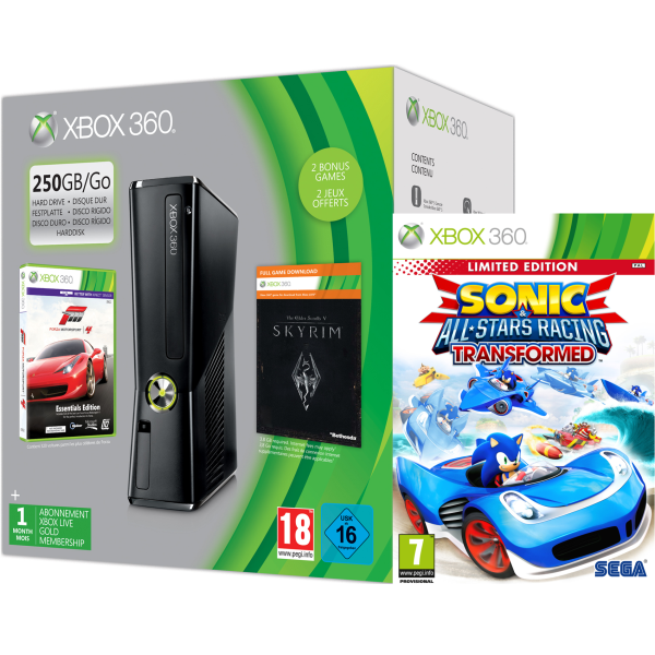 Xbox 360 250GB Holiday Sonic Bundle (Includes Sonic & All-Stars Racing Transformed, Forza 4 'Essentials Edition', Skyrim 'Live DLC', 1 Month Xbox Live) Image 1