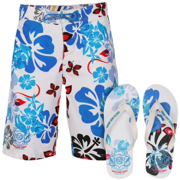 Smith & Jones Kye Men's Swim Shorts and Flip Flops - White - S - White Image 1
