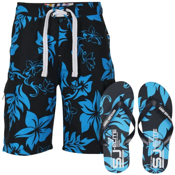 Smith & Jones Aniani Men's Swim Shorts and Flip Flops - Navy - S - Navy Image 1