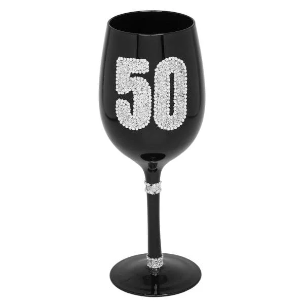 Black Diamante Wine Glass - 50th Birthday Image 1