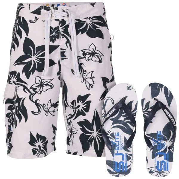 Smith & Jones Aniani Men's Swim Shorts and Flip Flops - White - S - White Image 1