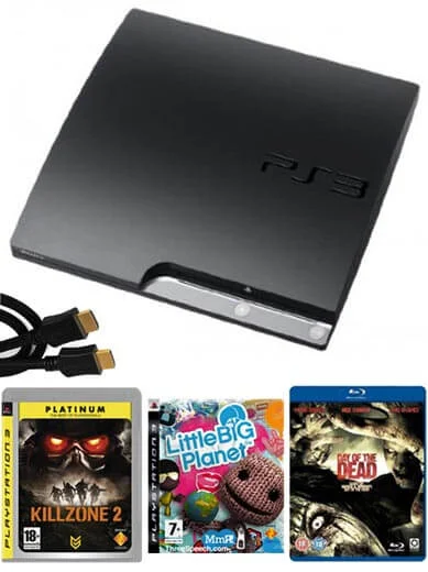 Playstation 3 PS3 Slim 250gb Console: Bundle Including Killzone 2 (Platinum), Little Big Planet, HDMI Cable & Day of the Dead Blu-Ray Image 1