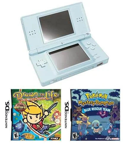 Nintendo DS Lite Turquoise: Bundle (Including Pokémon Mystery Dungeon Blue & Drawn to Life: The Next Chapter) Image 1