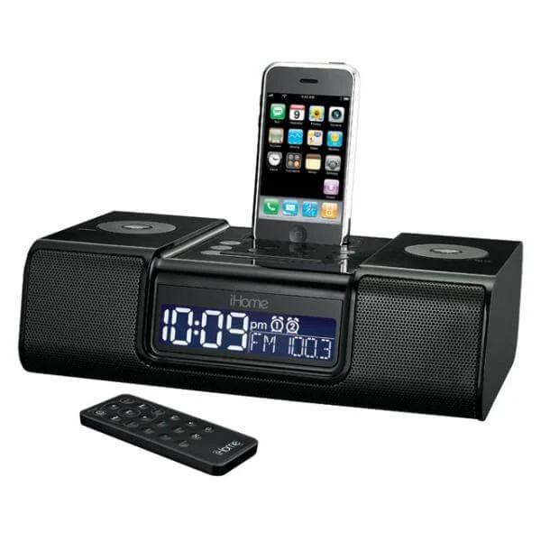 iHome IP9 Dual Alarm Clock Radio for iPhone/iPod with remote - Black/Grey Image 1
