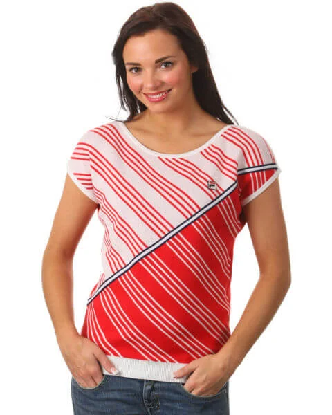 FILA Vintage Women's Silvia Oversized Crew Neck Top -White/Chinese Red - XS - Red Image 1