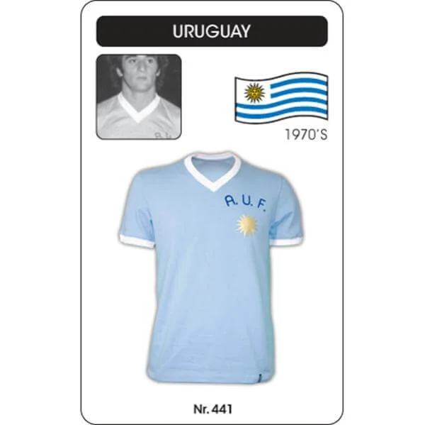 Uruguay 1970's Short Sleeve Retro Football Shirt - S - Sky Blue Image 1
