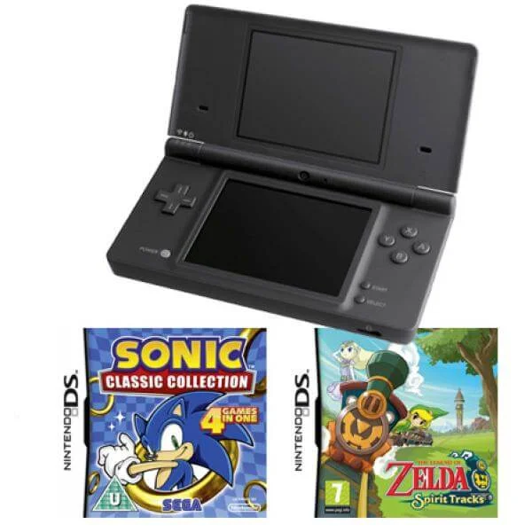 Nintendo DSi Console Black: Bundle (Including The Legend of Zelda: Spirit Tracks & Sonic Classic Collection) Image 1