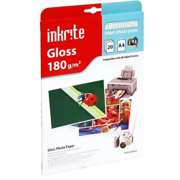 Inkrite PhotoPlus Premium Paper Photo Gloss 180gsm A4 (20 sheets) Image 1