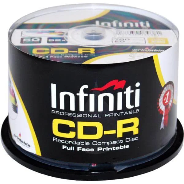 Infiniti CD-R 700MB/80 Min 52x Speed (50 Pack) Printable Full-Face - (RSCD80CB50P) Image 1