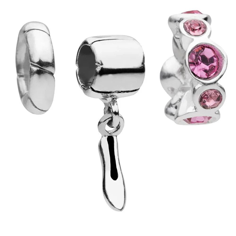 Amadora Shoe and Rose Crystal Set Of Three Charms - Silver Image 1