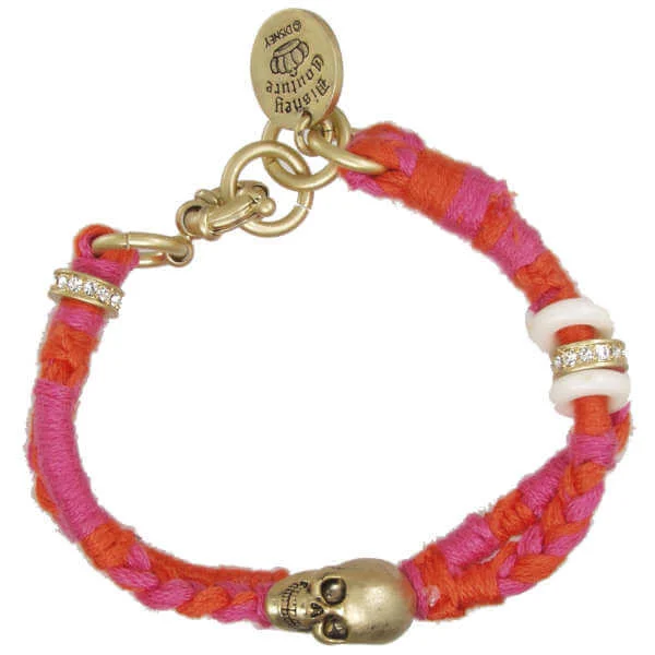 Disney Couture Pirates Double Cord Gold Plated Skull Charm Bracelet - Gold/Pink Image 1