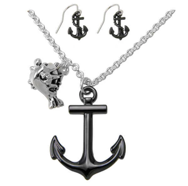 Disney Couture Little Mermaid Anchor necklace & earring set - black Image 1