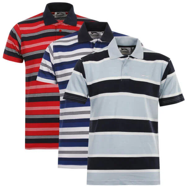Slazenger Men's Defiant 3 Pack Striped Polo Shirt - Pale Blue/Blue/Red - S - Multi Colour Image 1