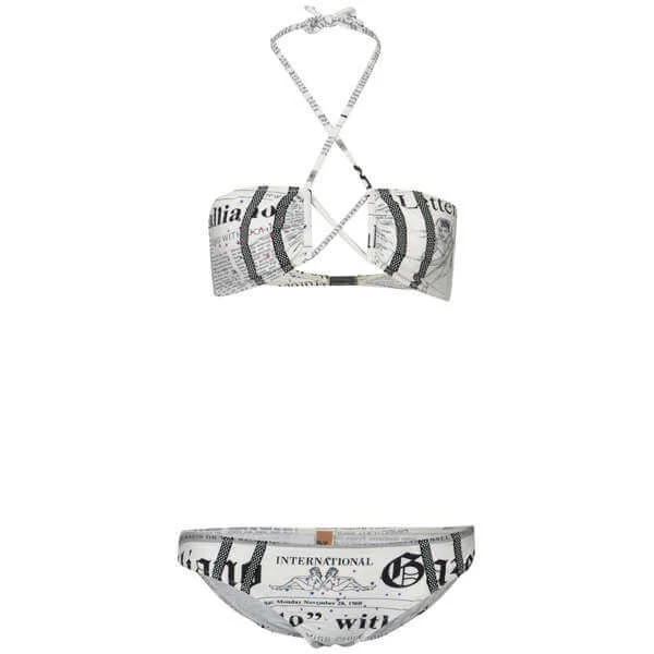 John Galliano Women's Criss Cross Halter Newspaper Bikini- White - 12 - White Image 1