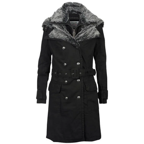 Firetrap Women's Entrenched Fur Trim Coat - Black - XS - Black Image 1